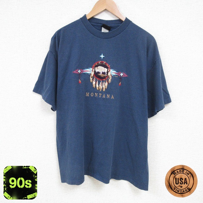 【50%OFF】SIGNAL 90s 半袖Tシャツ モンタナ刺繍 ネイビー XL | 古着