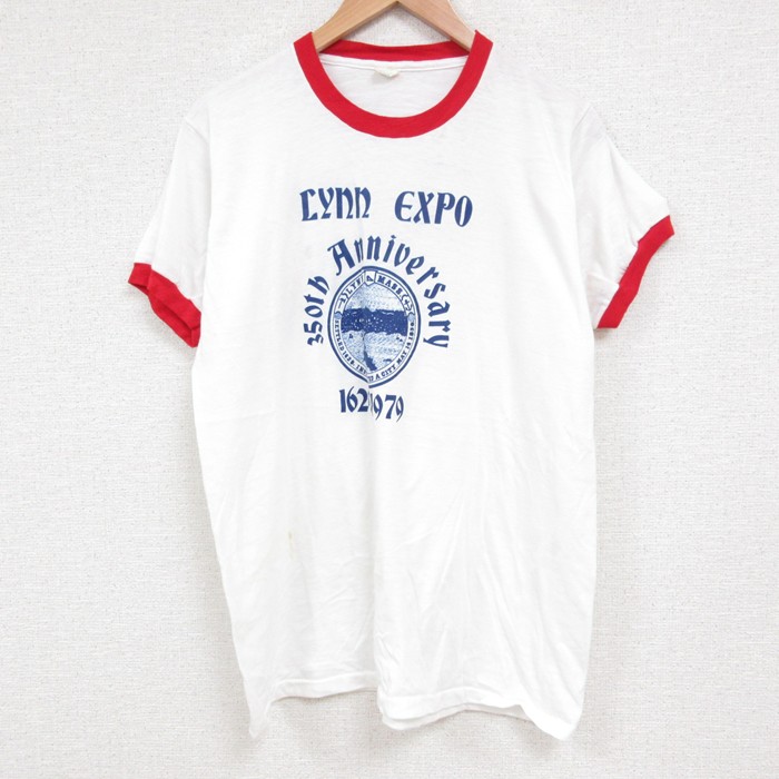 L★古着 半袖 ビンテージ Tシャツ メンズ 80年代 80s LYNN クルーネック USA製 白 ホワイト リンガー 25jul15 中古