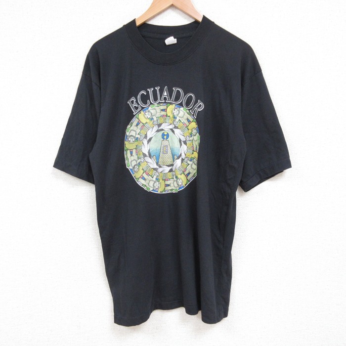 L★古着 半袖 ビンテージ Tシャツ メンズ 00年代 00s エクアドル クルーネック 黒 ブラック 25jul15 中古