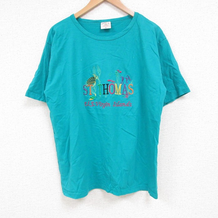 L★古着 半袖 ビンテージ Tシャツ メンズ 00年代 00s セントトーマス コットン クルーネック 青緑 25jul15 中古