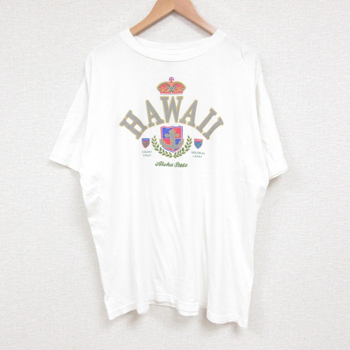 XL★古着 半袖 ビンテージ Tシャツ メンズ 00年代 00s ハワイ コットン クルーネック 白 ホワイト 25jul15 中古