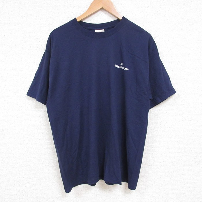 L★古着 ヘインズ Hanes 半袖 ビンテージ Tシャツ メンズ 00年代 00s エアグループ クルーネック 紺 ネイビー 25jul15 中古