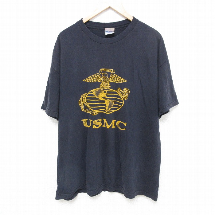 XL★古着 半袖 ビンテージ Tシャツ メンズ 90年代 90s ミリタリー USMC 大きいサイズ コットン クルーネック USA製 黒 ブラック 25jul16 中古