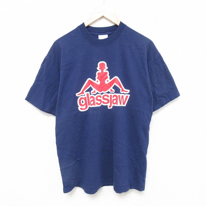 L★古着 スクリーンスターズ 半袖 ビンテージ Tシャツ メンズ 00年代 00s glassjaw コットン クルーネック 紺 ネイビー 25jul16 中古