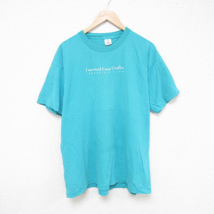 XL★古着 フルーツオブザルーム 半袖 ビンテージ Tシャツ メンズ 90年代 90s シラキュース コットン クルーネック 青緑 25jul16 中古