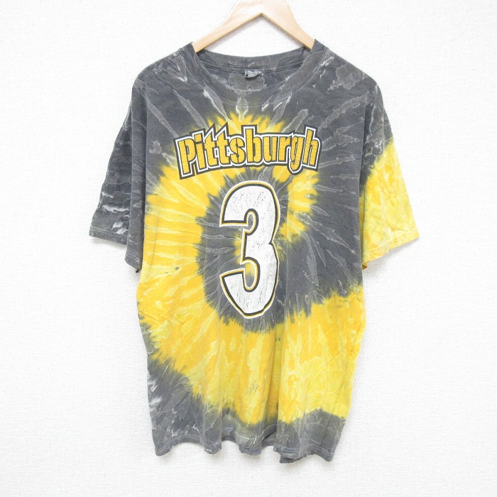 XL★古着 半袖 ビンテージ Tシャツ メンズ 00年代 00s ピッツバーグ コットン クルーネック 黒他 ブラック タイダイ 25jul16 中古