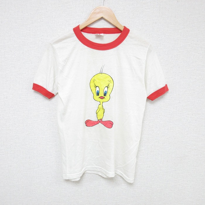 S★古着 半袖 ビンテージ Tシャツ メンズ 80年代 80s ルーニーテューンズ LOONEY TUNES トゥイーティー クルーネック USA製 白 ホワイト リンガー 25jul16 中古