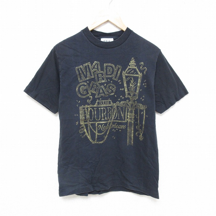 M★古着 半袖 ビンテージ Tシャツ メンズ 00年代 00s マルディグラ コットン クルーネック USA製 黒 ブラック 25jul16 中古