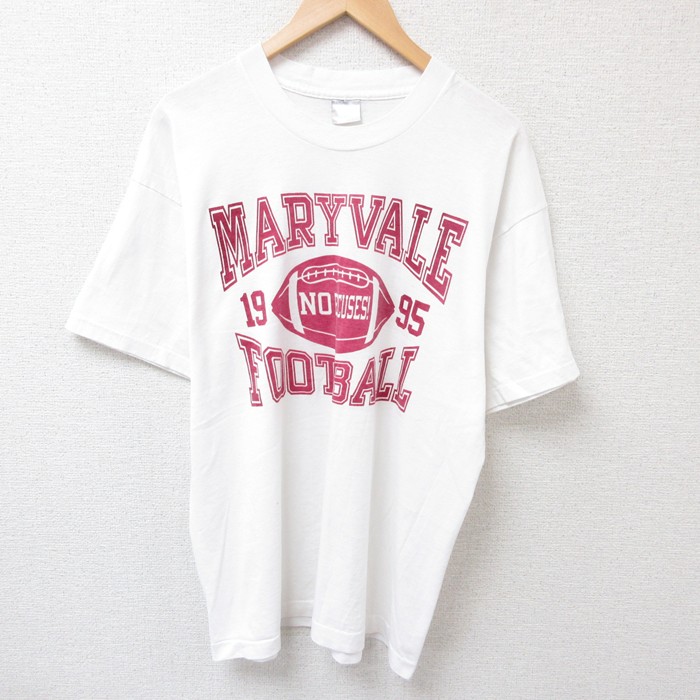 XL★古着 フルーツオブザルーム 半袖 ビンテージ Tシャツ メンズ 90年代 90s フットボール クルーネック USA製 白 ホワイト 25jul15 中古