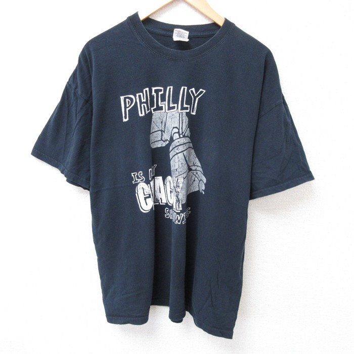 XL★古着 半袖 ビンテージ Tシャツ メンズ 00年代 00s PHILLY 大きいサイズ コットン クルーネック 黒 ブラック 25jul15 中古