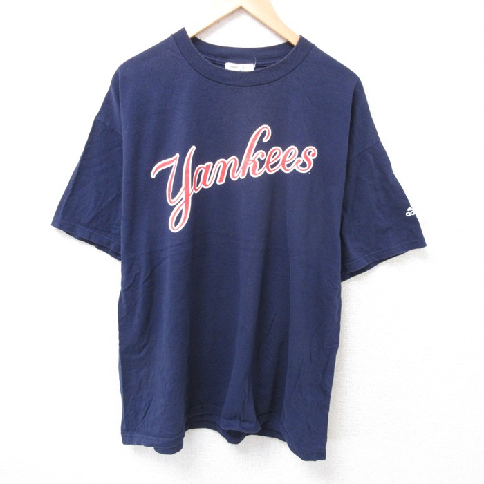 【20%OFF】XL★古着 アディダス adidas 半袖 ビンテージ Tシャツ メンズ 00年代 00s MLB ニューヨークヤンキース 大きいサイズ コットン クルーネック 紺 ネイビー 25jul15 中古