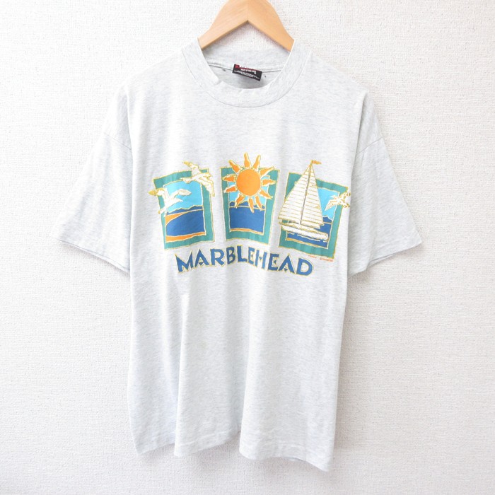 XL★古着 フルーツオブザルーム 半袖 ビンテージ Tシャツ メンズ 90年代 90s ヨット 大きいサイズ クルーネック USA製 薄グレー 霜降り 25jul15 中古