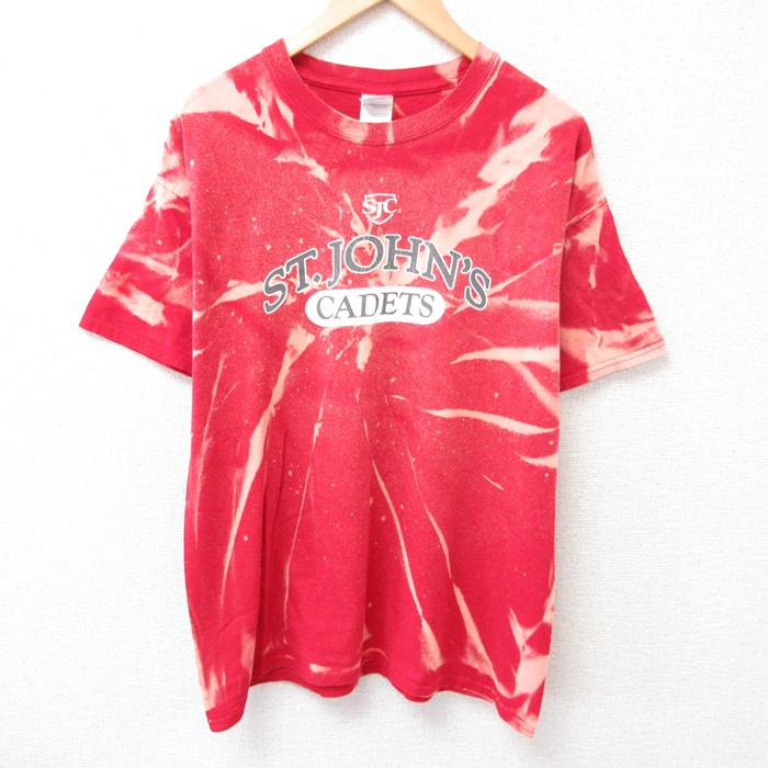 L★古着 半袖 ビンテージ Tシャツ メンズ 00年代 00s セントジョーンズ コットン クルーネック 赤 レッド タイダイ 25jul15 中古