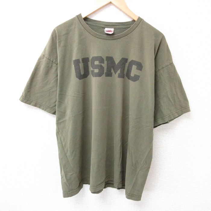 XL★古着 半袖 ビンテージ Tシャツ メンズ 00年代 00s ミリタリー USMC 大きいサイズ コットン クルーネック USA製 濃緑 グリーン 25jul15 中古