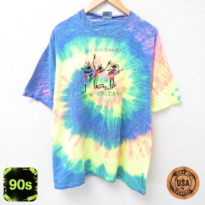 【50%OFF】90s 半袖Tシャツ ニューオリンズ刺繍 ネイビータイダイ XL | 古着
