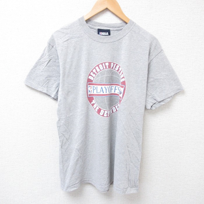 【50%OFF】L★古着 半袖 ビンテージ Tシャツ メンズ 00年代 00s NBA デトロイトピストンズ クルーネック グレー 霜降り バスケットボール 25jul16 中古