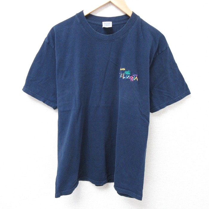 【50%OFF】L★古着 半袖 ビンテージ Tシャツ メンズ 00年代 00s ヤシの木 コットン クルーネック 紺 ネイビー 25jul16 中古