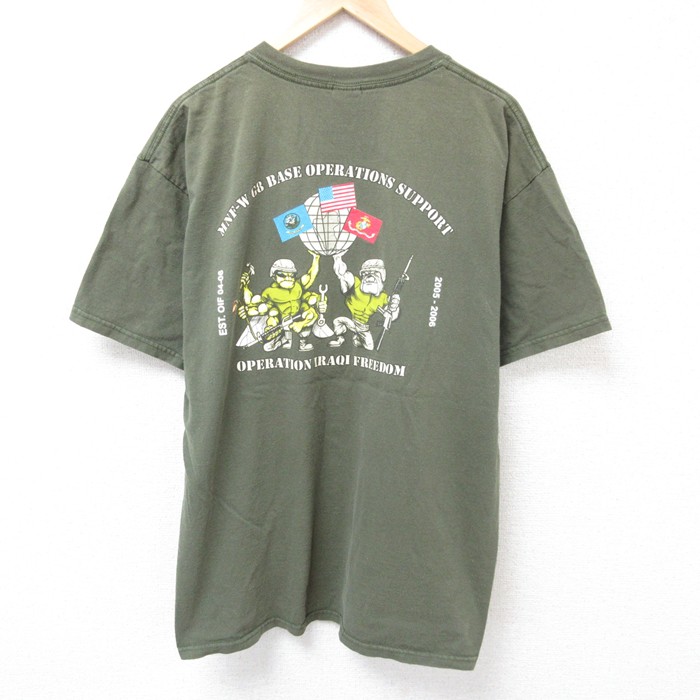 【50%OFF】XL★古着 半袖 ビンテージ Tシャツ メンズ 00年代 00s ミリタリー イラク 大きいサイズ コットン クルーネック 濃緑 グリーン 25jul16 中古
