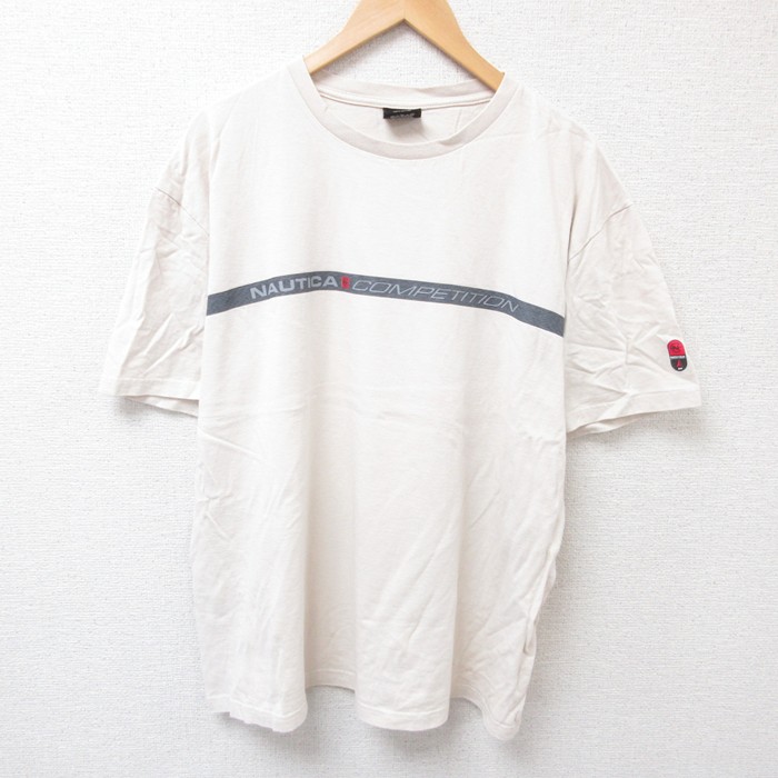 XL★古着 ノーティカ NAUTICA 半袖 ビンテージ Tシャツ メンズ 90年代 90s コンペティション 大きいサイズ コットン クルーネック USA製 ベージュ カーキ 25jul16 中古