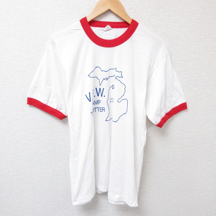 【50%OFF】M★古着 スクリーンスターズ 半袖 ビンテージ ブランド Tシャツ メンズ 80年代 80s キャンプ クルーネック USA製 白 ホワイト リンガー 25jul16 中古