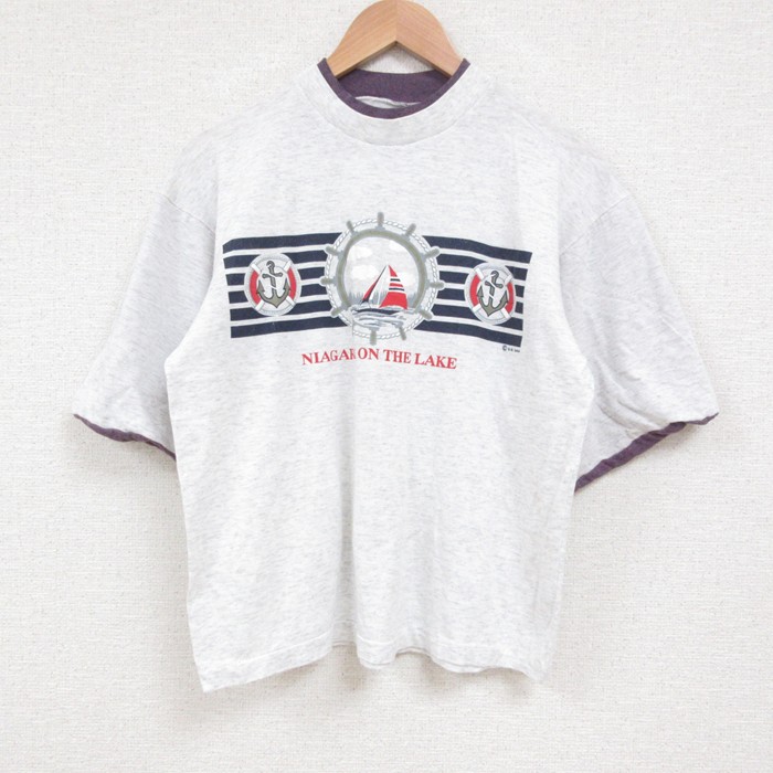 M★古着 半袖 ビンテージ Tシャツ メンズ 90年代 90s ヨット クルーネック 薄グレー 霜降り 25jul19 中古