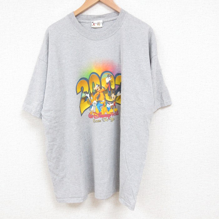 【20%OFF】XL★古着 半袖 ビンテージ Tシャツ メンズ 00年代 00s ディズニー DISNEY ミッキー大きいサイズ クルーネック グレー 霜降り 25jul19 中古