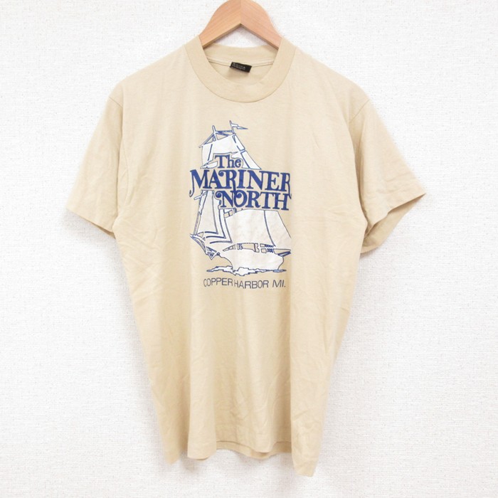 【50%OFF】M★古着 スクリーンスターズ 半袖 ビンテージ Tシャツ メンズ 80年代 80s 船 クルーネック USA製 ベージュ カーキ 25jul19 中古