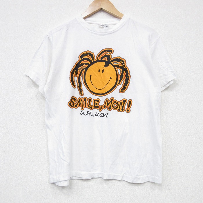 M★古着 半袖 ビンテージ Tシャツ メンズ 00年代 00s スマイル コットン クルーネック 白 ホワイト 【spe】 25jul19 中古