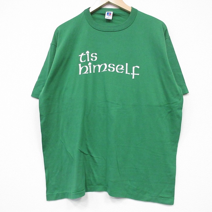 XL★古着 ラッセル 半袖 ビンテージ Tシャツ メンズ 90年代 90s tis クルーネック USA製 緑 グリーン 25jul19 中古