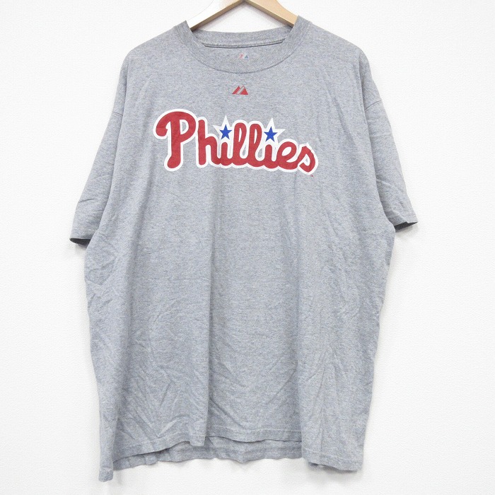 XL★古着 マジェスティック 半袖 ビンテージ Tシャツ メンズ 00年代 00s MLB フィラデルフィアフィリーズ チェイスアトリー 26 大きいサイズ クルーネック グレー 霜降り メジャーリーグ ベースボール 野球 25jul19 中古
