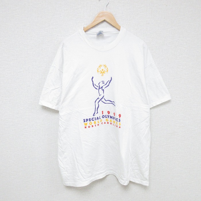 XL★古着 ヘインズ Hanes 半袖 ビンテージ Tシャツ メンズ 90年代 90s ランナー大きいサイズ コットン クルーネック 白 ホワイト 25jul23 中古