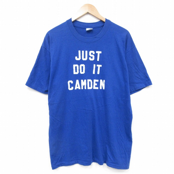 【50%OFF】L★古着 半袖 ビンテージ Tシャツ メンズ 80年代 80s JUST クルーネック USA製 青 ブルー 25jul23 中古