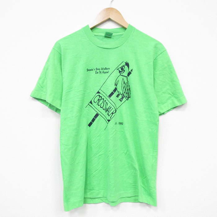 M★古着 フルーツオブザルーム 半袖 ビンテージ Tシャツ メンズ 90年代 90s 鳥 コットン クルーネック USA製 黄緑 25jul23 中古