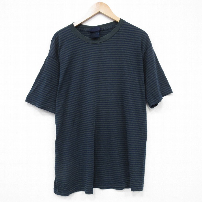【50%OFF】XL★古着 ピューリタン 半袖 ビンテージ Tシャツ メンズ 00年代 00s 無地 大きいサイズ クルーネック 緑他 グリーン ボーダー 【spe】 25jul23 中古