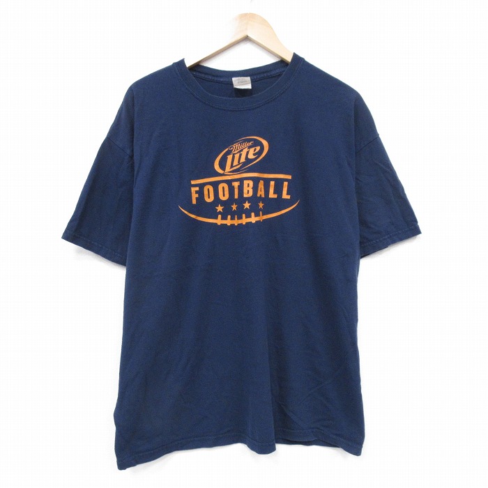 XL★古着 半袖 ビンテージ Tシャツ メンズ 00年代 00s フットボール コットン クルーネック 紺 ネイビー 25jul23 中古