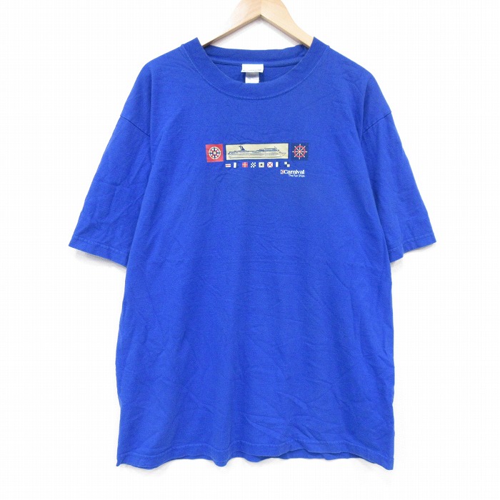 XL★古着 半袖 ビンテージ Tシャツ メンズ 00年代 00s カーニバルライン 大きいサイズ コットン クルーネック 青 ブルー 25jul23 中古