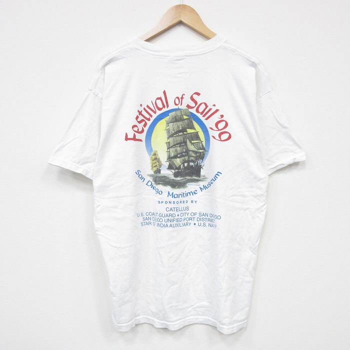 【50%OFF】XL★古着 半袖 ビンテージ Tシャツ メンズ 00年代 00s 船 大きいサイズ コットン クルーネック 白 ホワイト 25jul23 中古