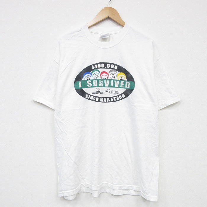 XL★古着 半袖 ビンテージ Tシャツ メンズ 00年代 00s ビンゴ 大きいサイズ コットン クルーネック 白 ホワイト 25jul23 中古