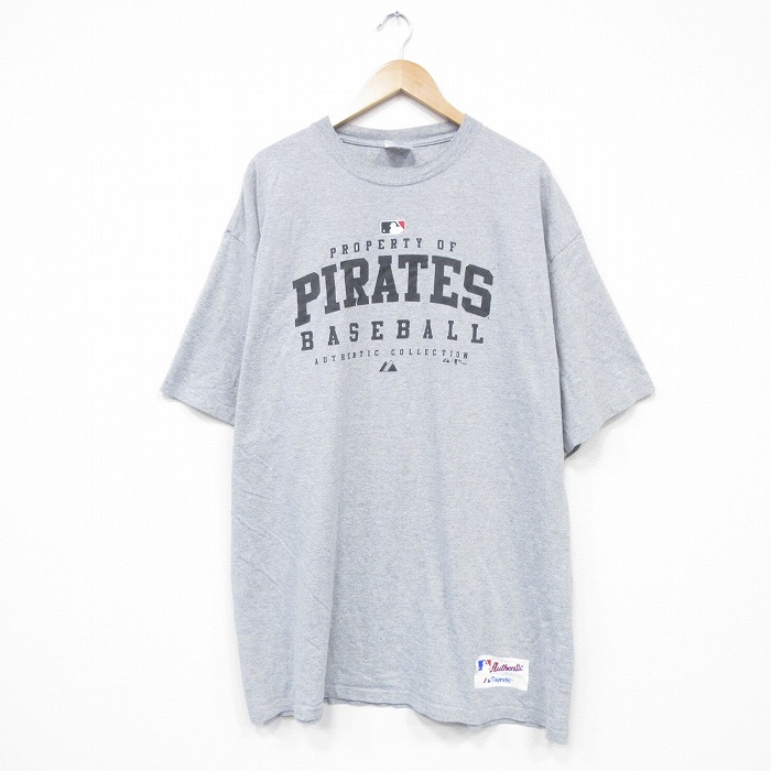 XL★古着 マジェスティック 半袖 ビンテージ Tシャツ メンズ 00年代 00s MLB ピッツバーグパイレーツ 大きいサイズ ロング丈 クルーネック グレー 霜降り 25jul23 中古