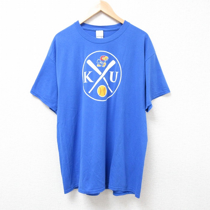 XL★古着 半袖 ビンテージ Tシャツ メンズ 00年代 00s カンザスジェイホークス クルーネック 青 ブルー 25jul26 中古