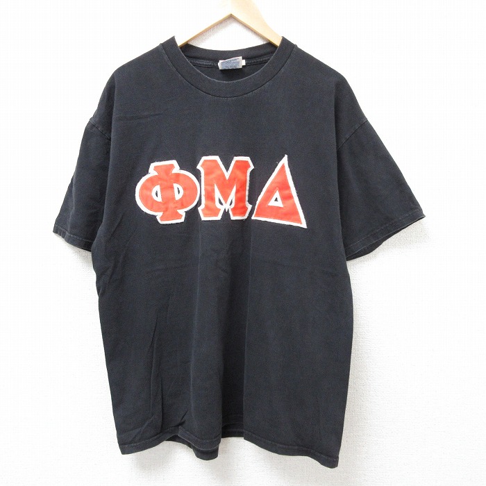 XL★古着 半袖 ビンテージ Tシャツ メンズ 90年代 90s ギリシャ文字 コットン クルーネック 黒 ブラック 25jul26 中古
