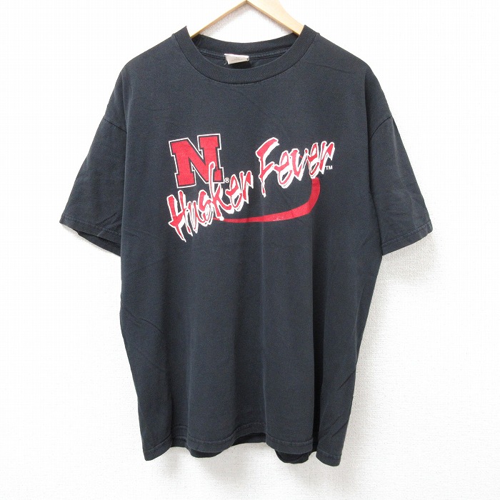 XL★古着 ジャージーズ 半袖 ビンテージ Tシャツ メンズ 00年代 00s ネブラスカハスカーズ コットン クルーネック 黒 ブラック 25jul26 中古