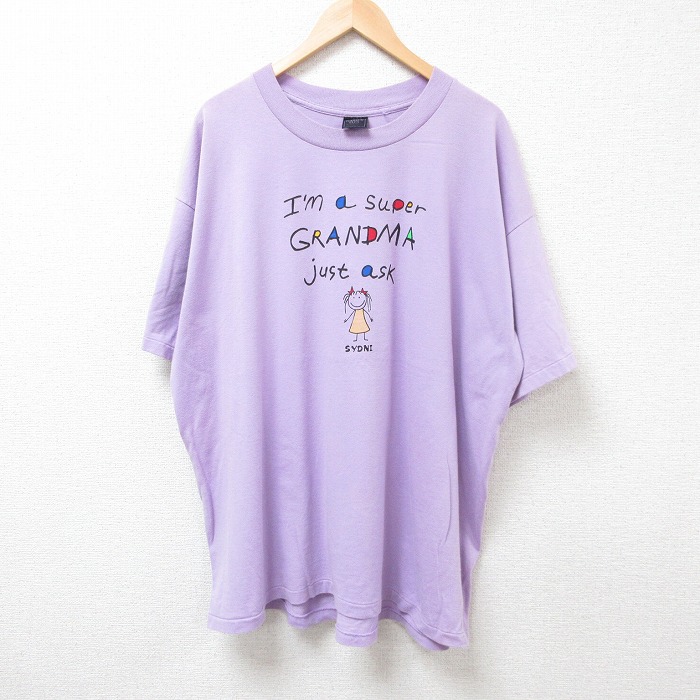 XL★古着 半袖 ビンテージ Tシャツ メンズ 90年代 90s グランパ 大きいサイズ クルーネック USA製 薄紫 パープル 25jul26 中古
