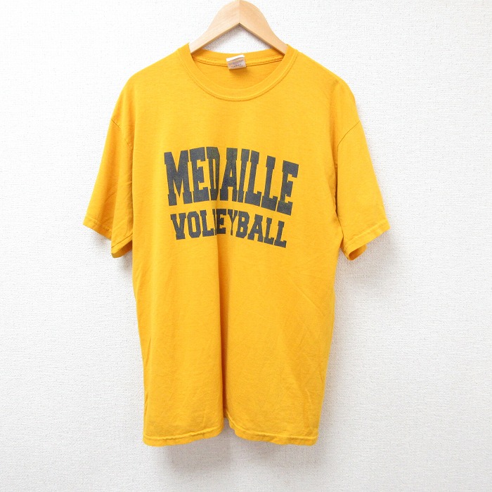 【50%OFF】L★古着 半袖 ビンテージ Tシャツ メンズ 00年代 00s バレーボール クルーネック 濃黄 イエロー 25jul26 中古