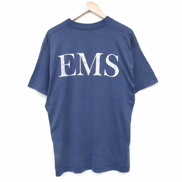 XL★古着 フルーツオブザルーム 半袖 ビンテージ Tシャツ メンズ 90年代 90s EMS クルーネック USA製 紺 ネイビー 25aug25 中古