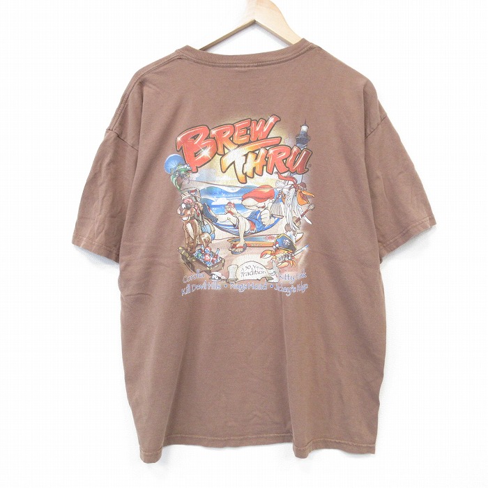 XL★古着 半袖 ビンテージ Tシャツ メンズ 00年代 00s ビーチ コットン クルーネック 薄茶 ブラウン 25aug25 中古