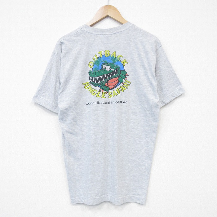 【20%OFF】L★古着 半袖 ビンテージ Tシャツ メンズ 00年代 00s ワニ コットン クルーネック 薄グレー 霜降り 25aug25 中古