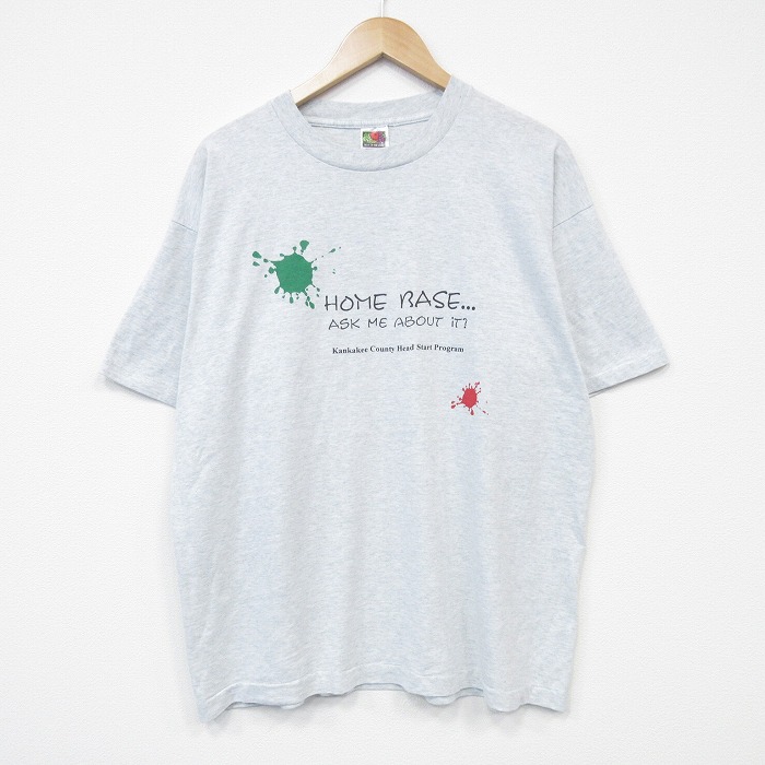【50%OFF】XL★古着 フルーツオブザルーム 半袖 ビンテージ Tシャツ メンズ 90年代 90s HOME クルーネック 薄グレー 霜降り 25aug25 中古