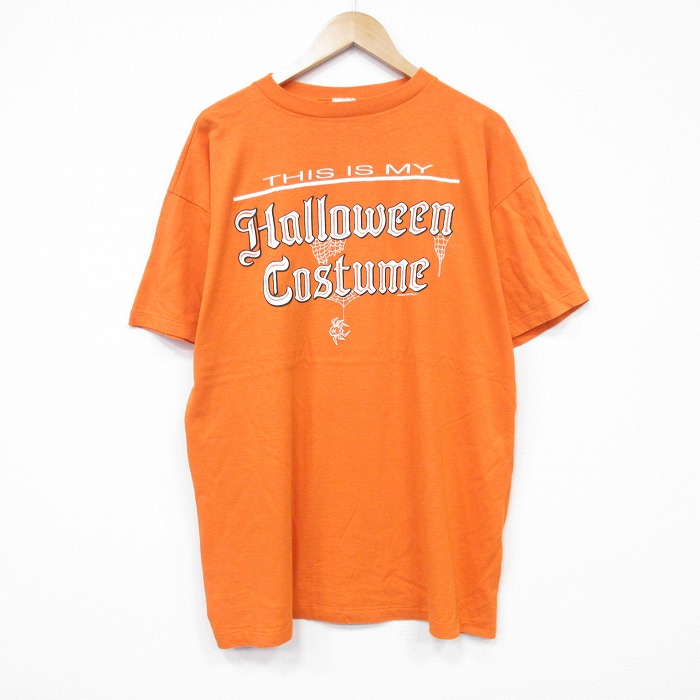 XL★古着 半袖 ビンテージ Tシャツ メンズ 90年代 90s ハロウィン 大きいサイズ コットン クルーネック USA製 オレンジ 【spe】 25aug25 中古