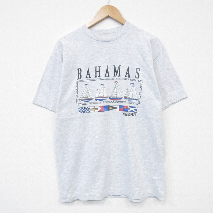 L★古着 半袖 ビンテージ Tシャツ メンズ 90年代 90s バハマ クルーネック 薄グレー 霜降り 25aug25 中古